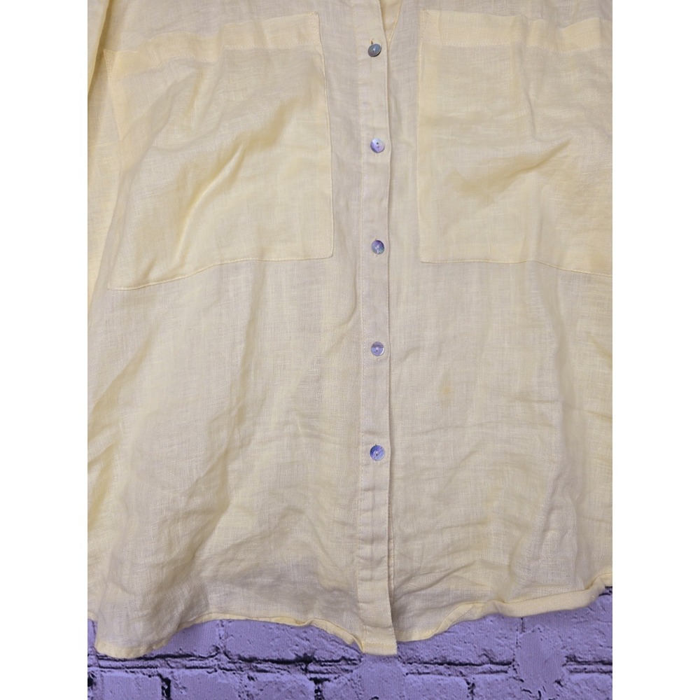 Magaschoni 100% Linen Yellow Oversized Resort Style Button Up Blouse Size Medium - Picture 3 of 11
